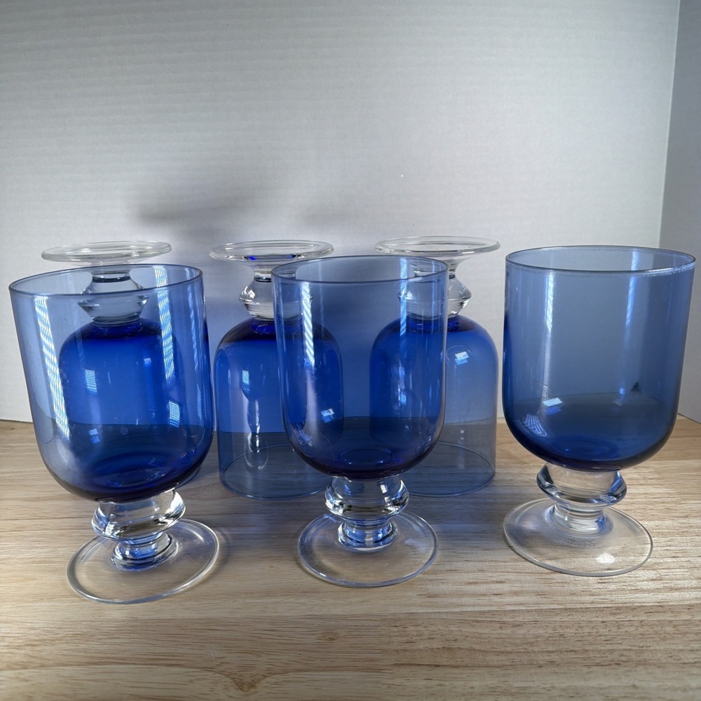 Dansk Genna Azure Blue Iced Tea Glasses Set Of 6 Modern Stemware